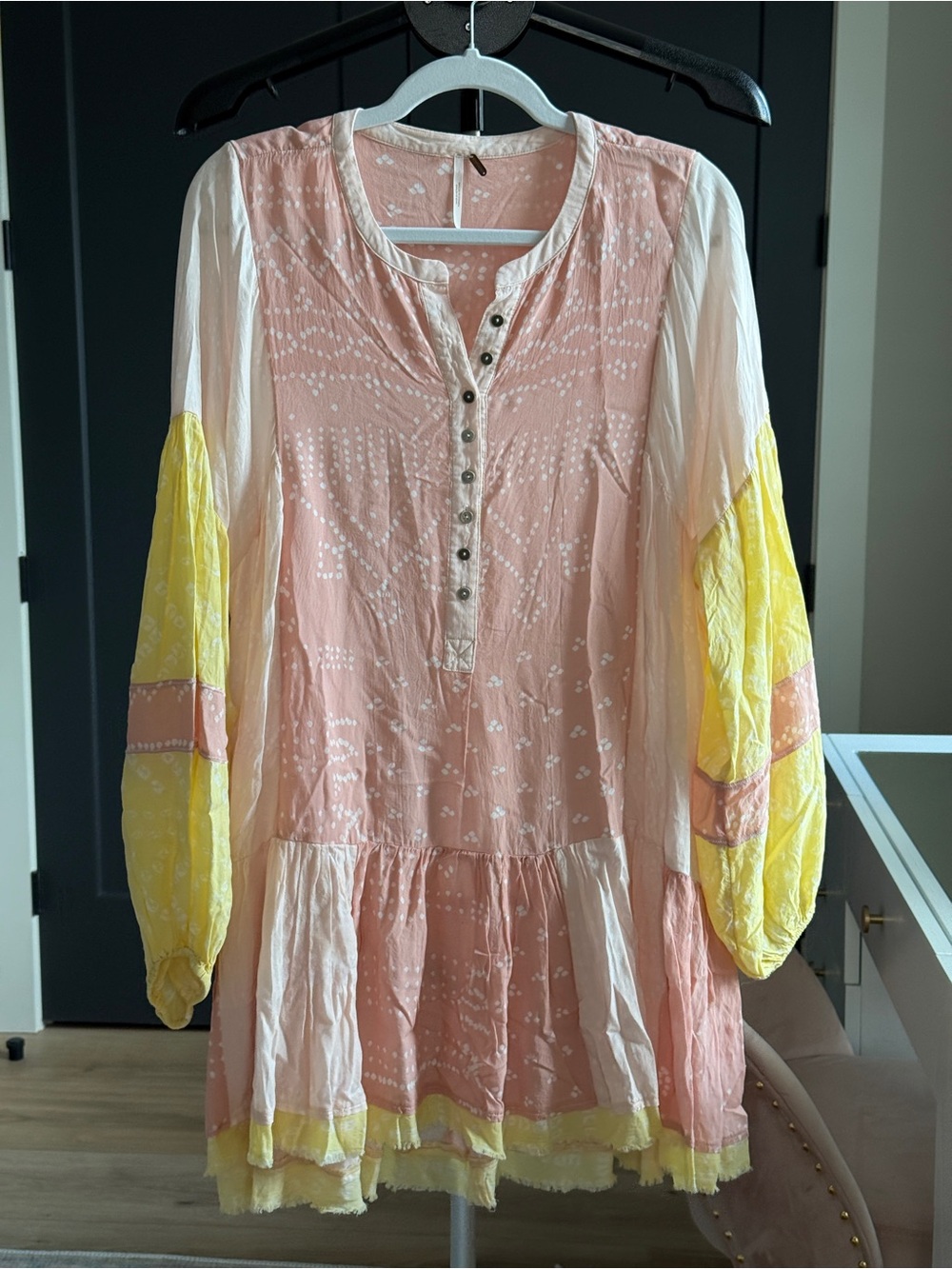 Free People Boho Mini Dress | Pink & Yellow | Medium